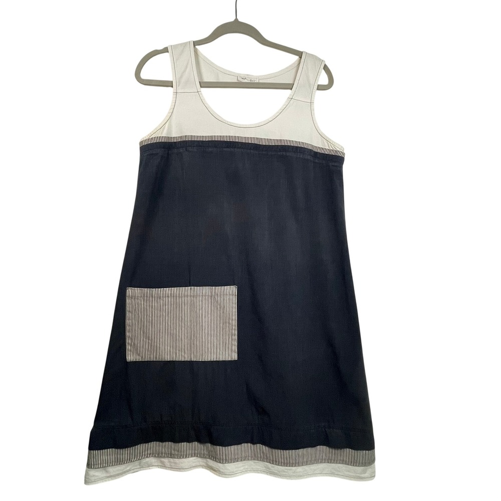 Neesh by D.A.R. Medium Colorblock Cotton Navy Cream Dress Nautical A-Line Pocket